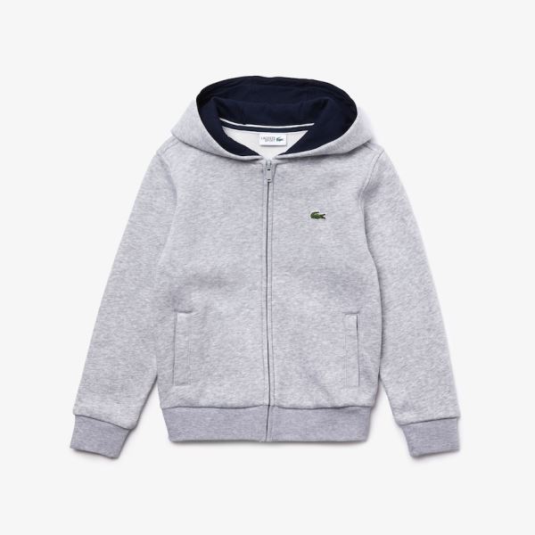 Lacoste SPORT Tennis Zippered Fleece Sweatshirt Dětské - Mikiny Šedé / Tmavě Blankyt Blankyt | CZ-gk